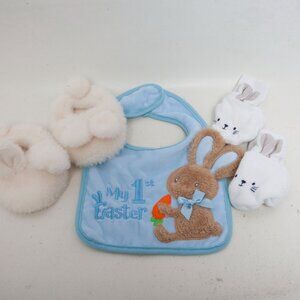 Baby Easter Accessory Lot – bunny Slippers and socks /"My 1st Easter" Bunny Bib